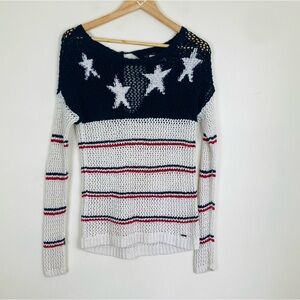 Hollister red white and blue American flag pattern open weave sweater. Size XS